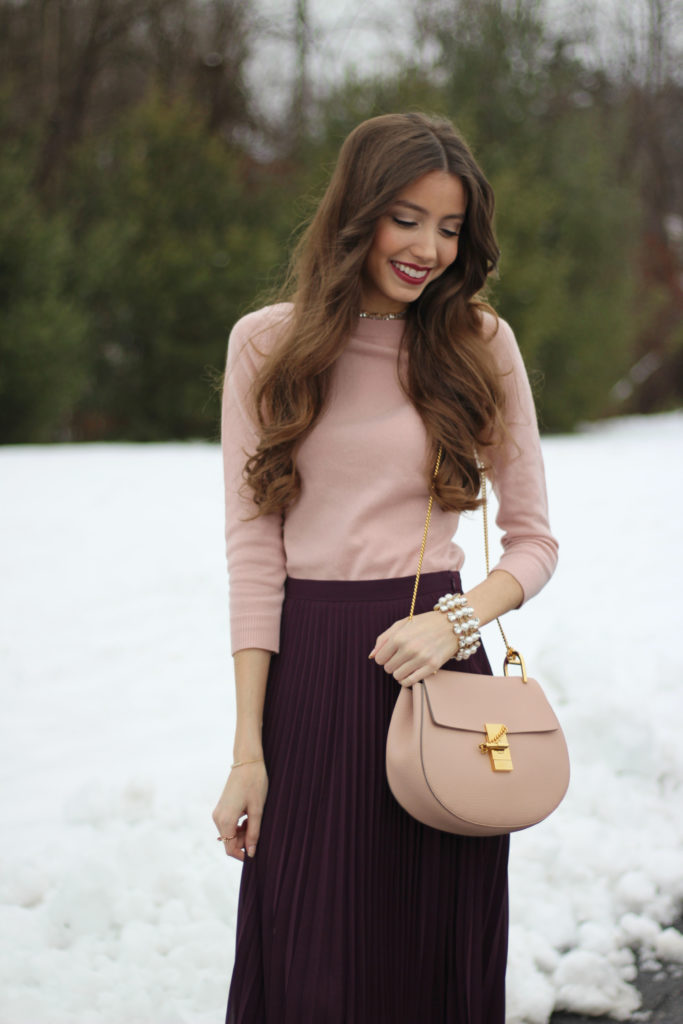 YanYan June Midi Box Pleat Skirt in Burgundy main image 1